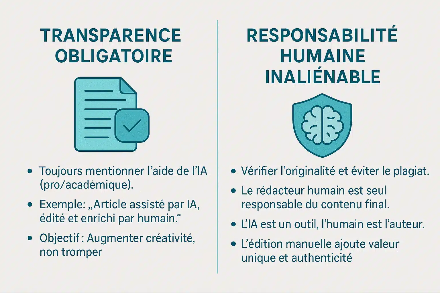 Illustration sur l'<strong>utilisation responsable de l'IA</strong> avec un humain supervisant un texte généré par IA