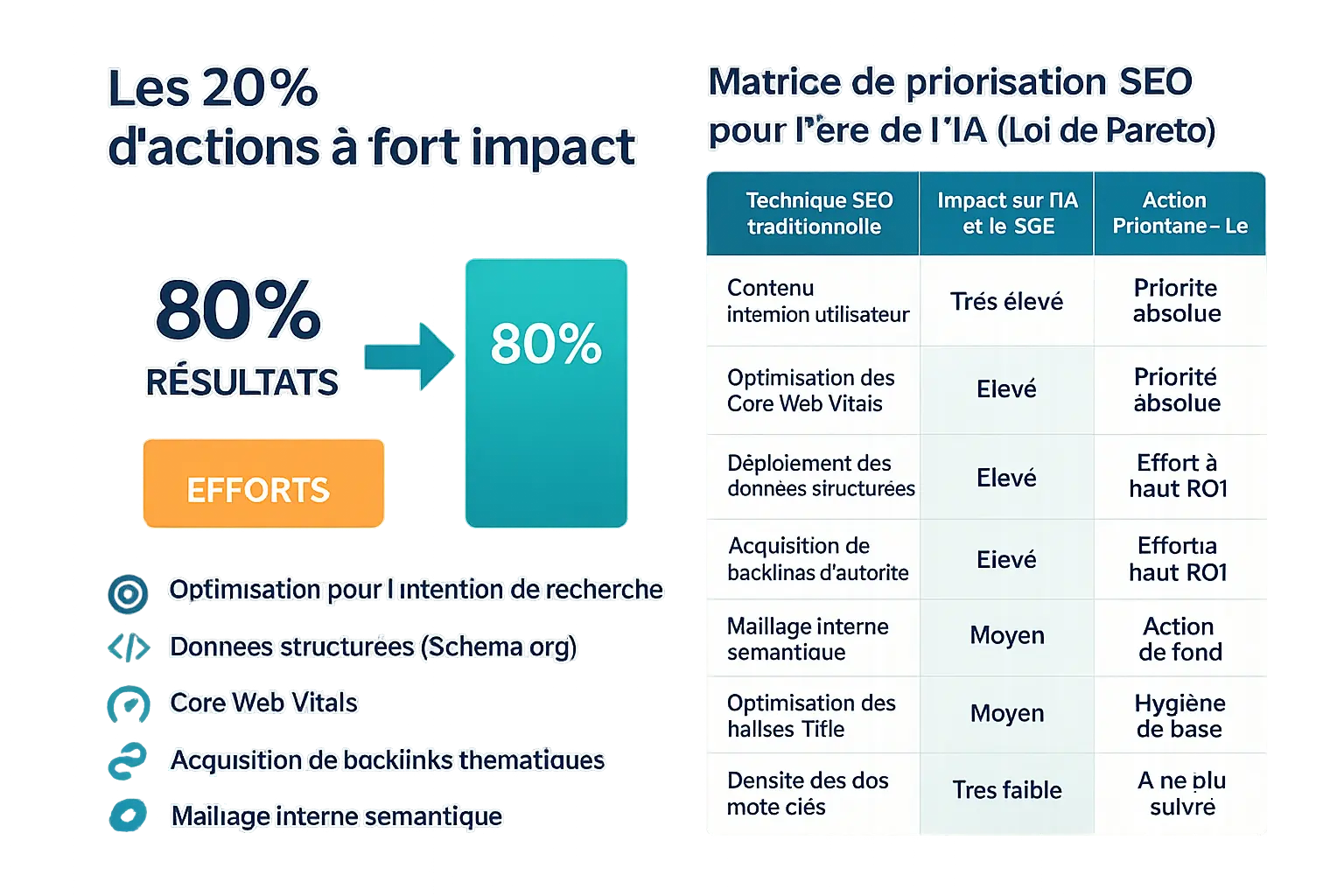 illustration de la règle des 80/20 en SEO